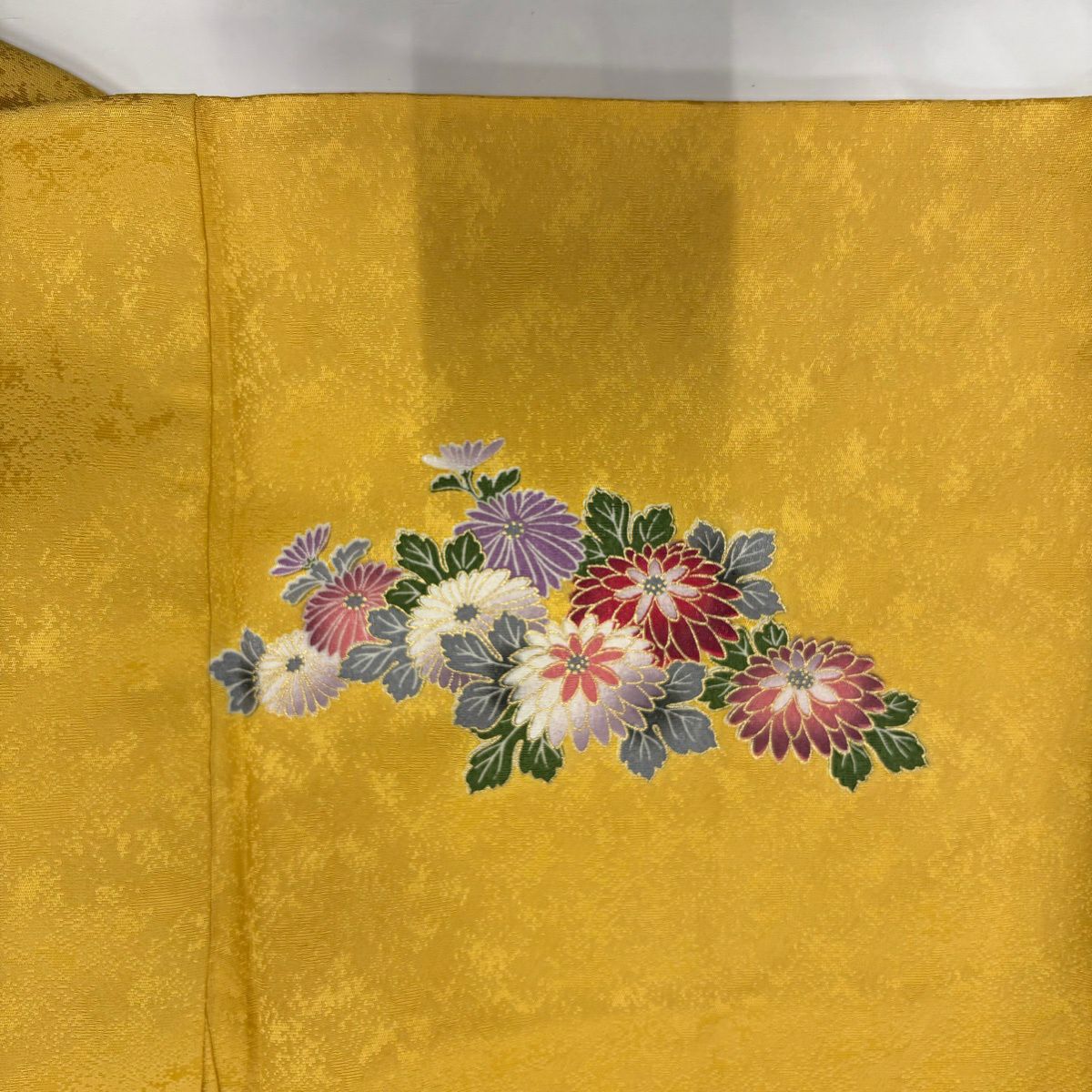 【美品】振袖禮服 身長166cm 袖長68cm L 雙層 花車 金銀彩 黃色 純蠶絲 秀品級