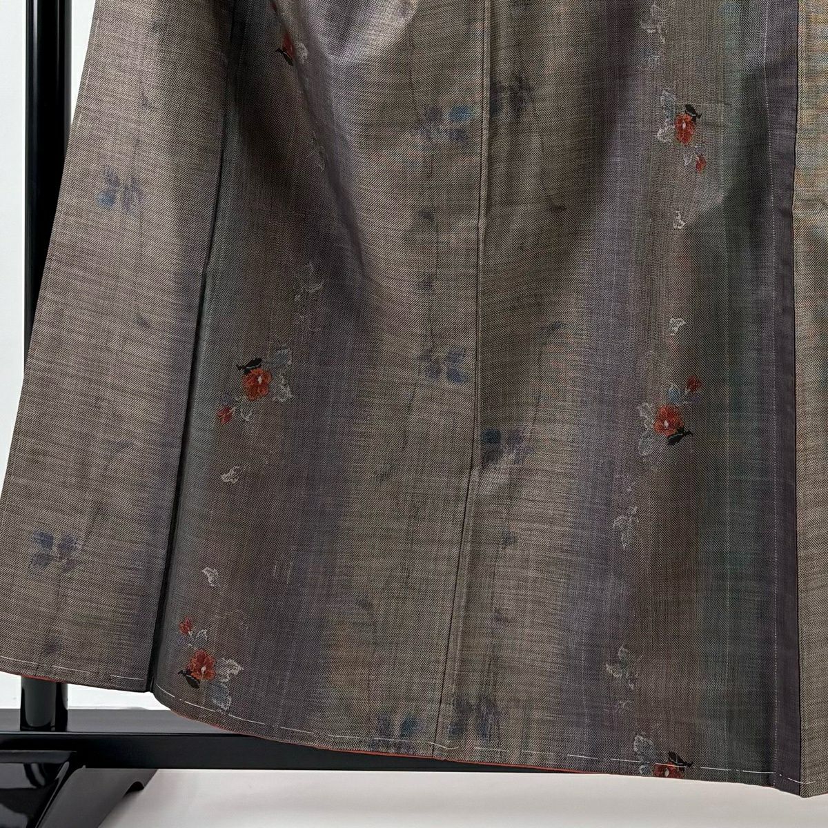 【美品】 紬織 身長160cm 袖長67cm M 雙層 草花紋 茶 純蠶絲 秀品級
