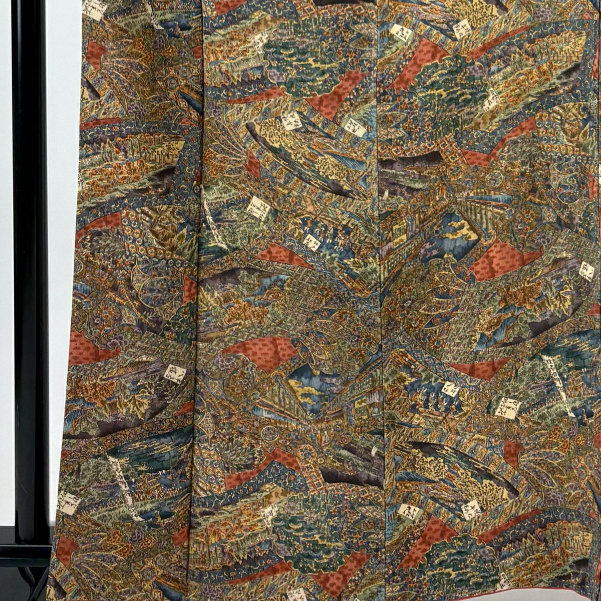 【美品】小紋 身長164.5cm 袖長66cm M 雙層 更勝 落款あり 草花紋紋 雪輪 縮緬 茶 純蠶絲 秀品級