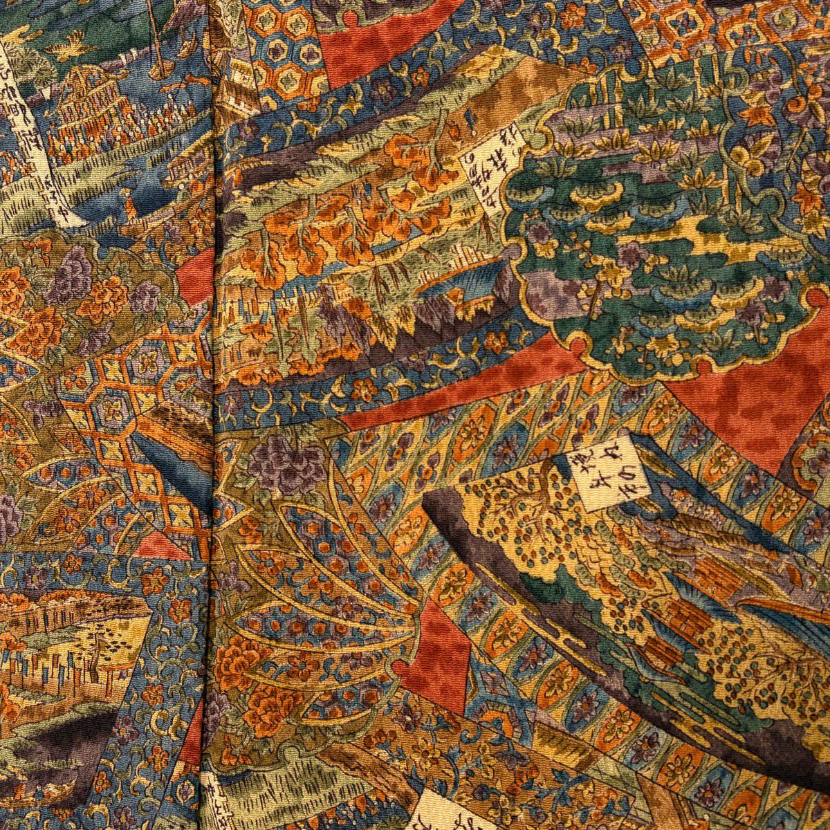 【美品】小紋 身長164.5cm 袖長66cm M 雙層 更勝 落款あり 草花紋紋 雪輪 縮緬 茶 純蠶絲 秀品級