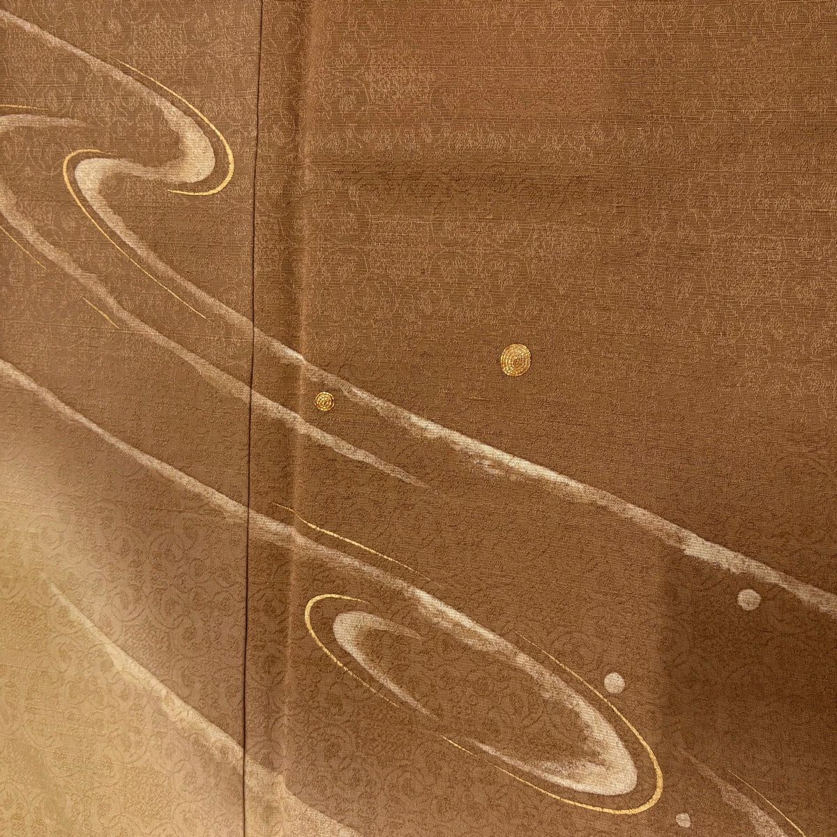 【美品】 付下 身長156cm 袖長65cm M 雙層 流水 地紋 金絲 金銀彩 淺茶 純蠶絲 優品級