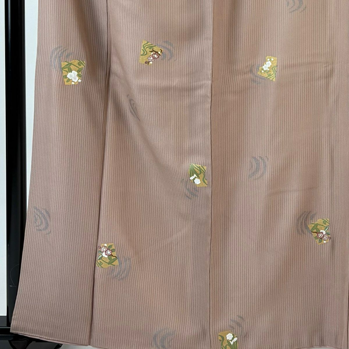 小紋 身長162cm 袖長66cm M 雙層 草花紋紋 梅花 金絲刺繡 粉米色 純蠶絲 優品級