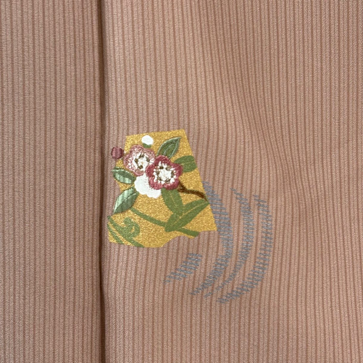 小紋 身長162cm 袖長66cm M 雙層 草花紋紋 梅花 金絲刺繡 粉米色 純蠶絲 優品級
