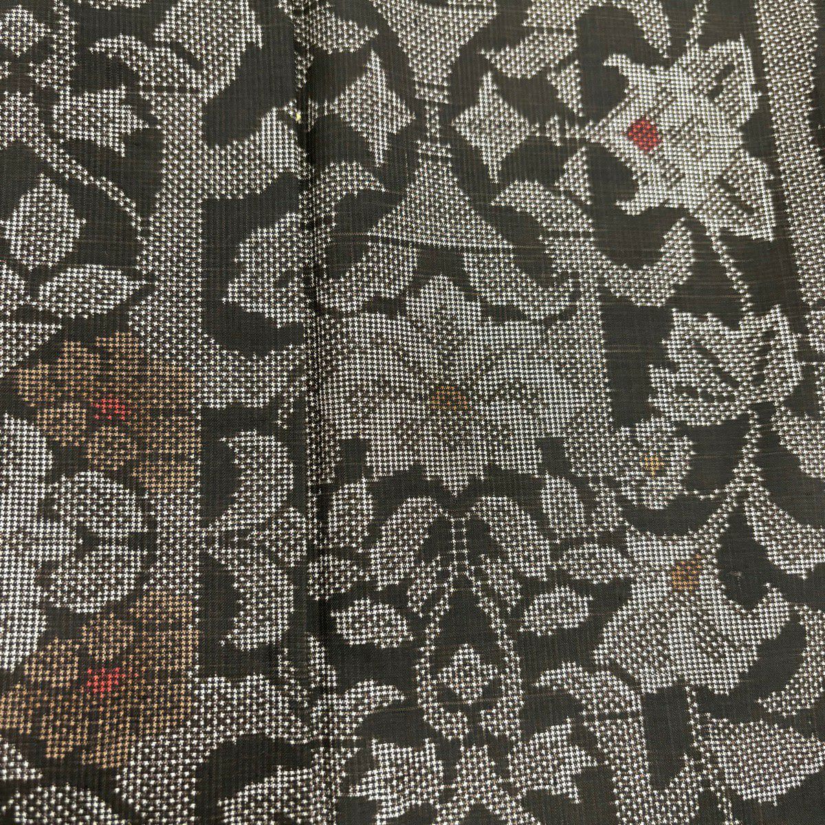 紬織織 身長160.5cm 袖長64.5cm M 雙層 草花紋紋 花器 焦茶 純蠶絲 秀品級