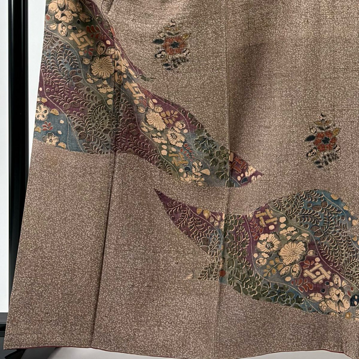 【美品】訪問服 身長163.5cm 袖長67cm M 雙層 紬織織 草花紋紋 茶 純蠶絲 秀品級