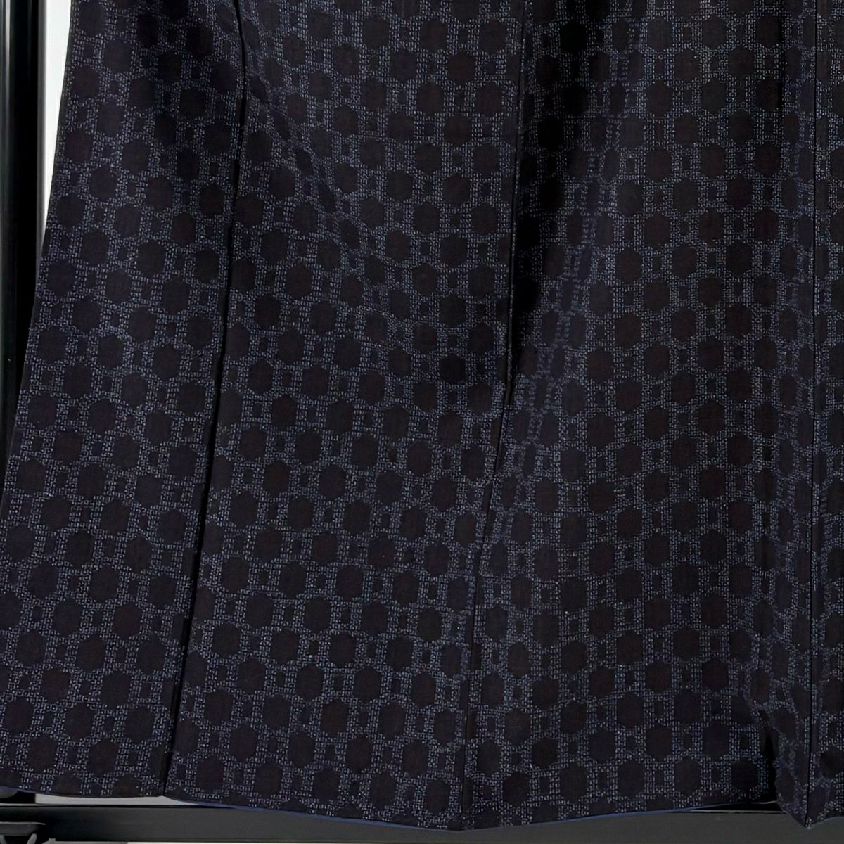 【美品】 紬織 身長159cm 袖長62cm S 雙層 龜甲絣 深藍 純蠶絲 秀品級