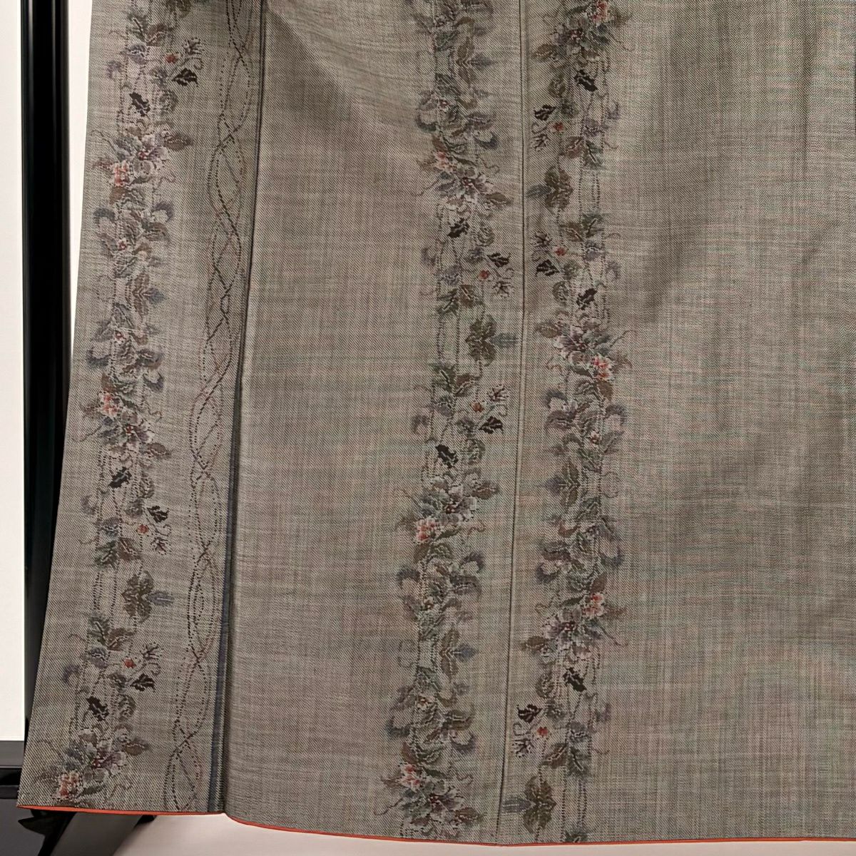 【美品】 紬織 身長164.5cm 袖長65.5cm M 雙層 草花紋紋 幾何學 焦茶 純蠶絲 秀品級