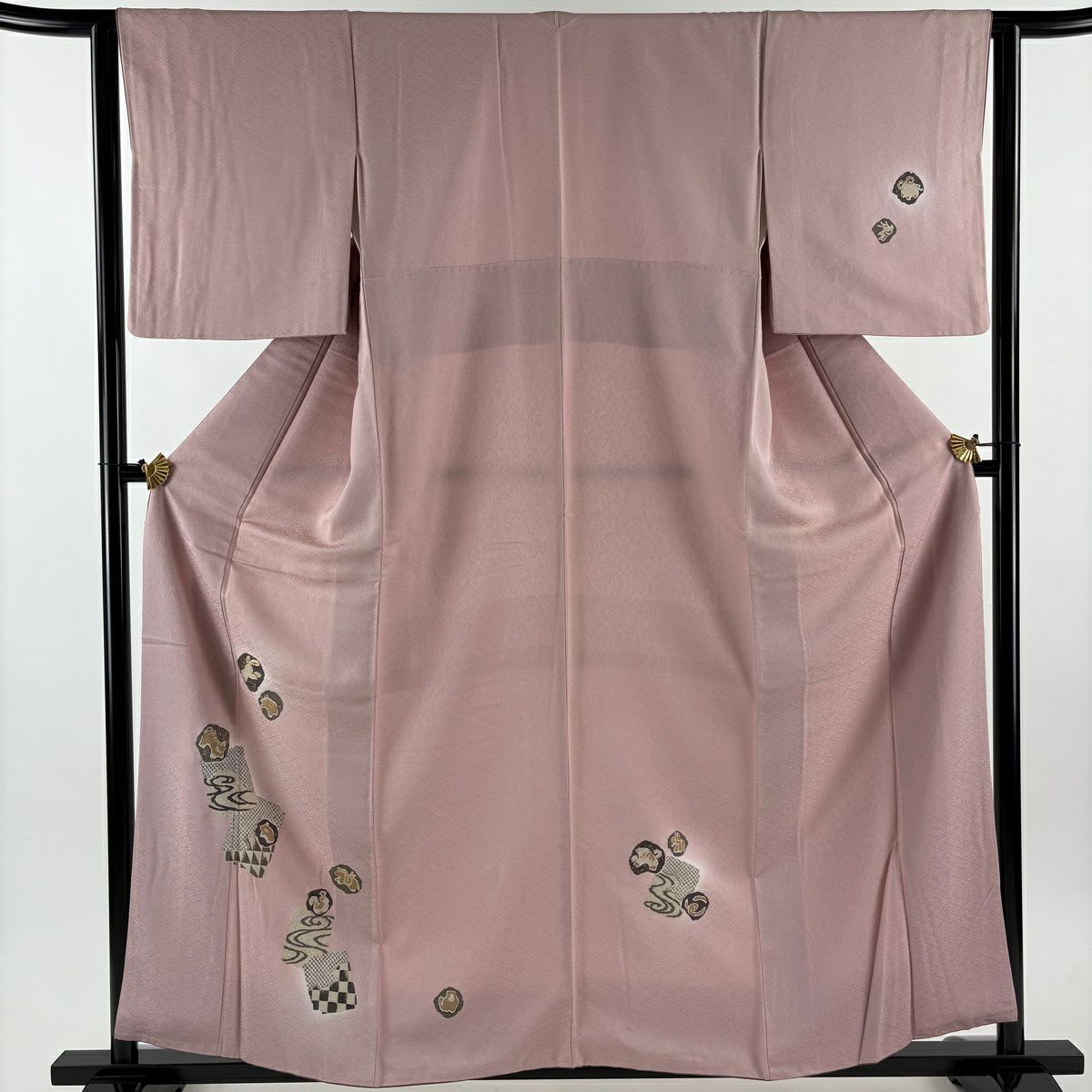 付下 身長159cm 袖長64cm M 雙層 干支 金絲 金銀彩 粉紅 純蠶絲 優品級