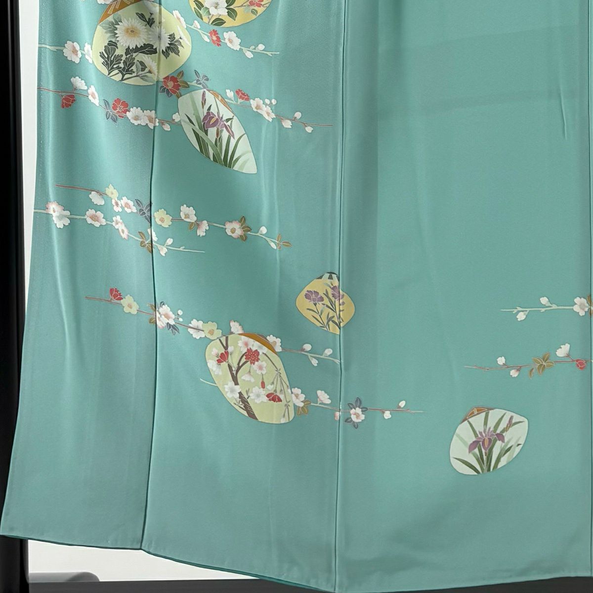 訪問服 身長156cm 袖長63cm S 雙層 落款有 草花紋紋 淺綠 純蠶絲 優品級