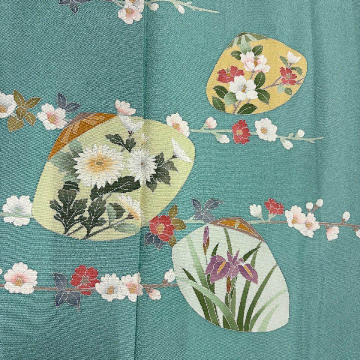 訪問服 身長156cm 袖長63cm S 雙層 落款有 草花紋紋 淺綠 純蠶絲 優品級