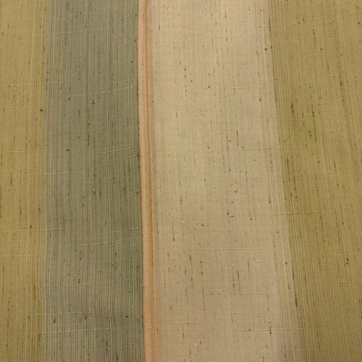 【美品】 紬織 身長166cm 袖長64cm M 雙層 縞 薄黃土 純蠶絲 名品級