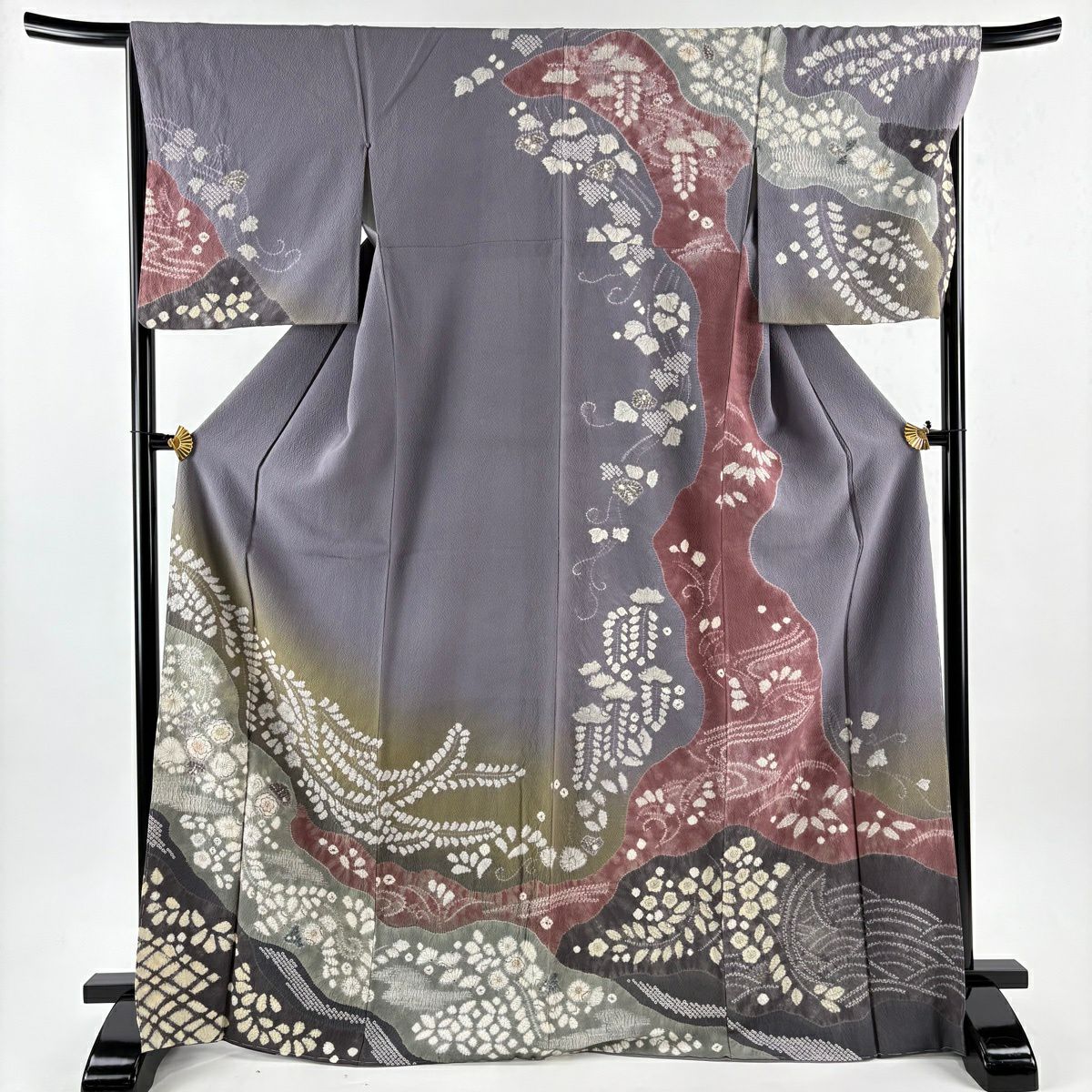 訪問服 身長170.5cm 袖長67cm M 雙層 辻花染 漸層 灰紫 純蠶絲 名品級