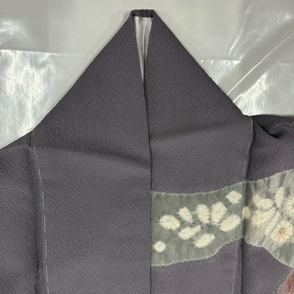 訪問服 身長170.5cm 袖長67cm M 雙層 辻花染 漸層 灰紫 純蠶絲 名品級