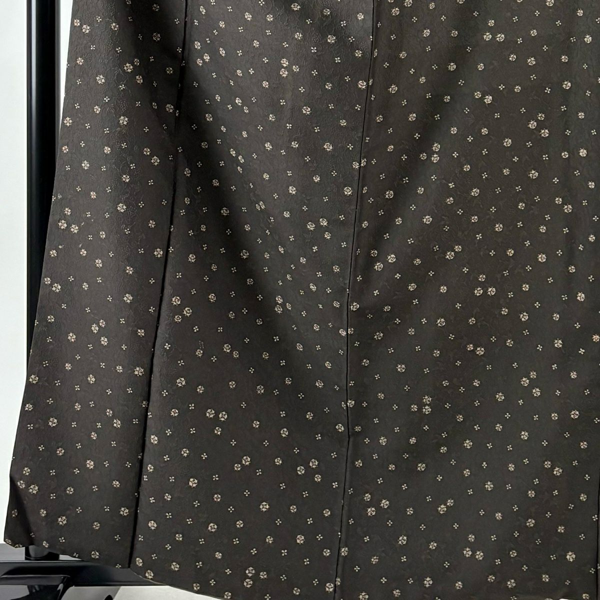小紋 身長162.5cm 袖長66cm M 雙層 小花 地紋 焦茶 純蠶絲 名品級