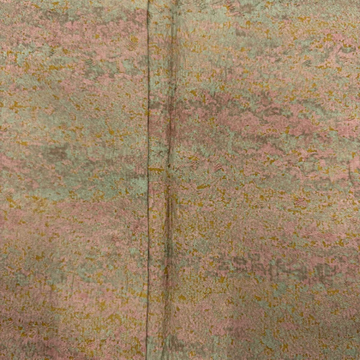 小紋 身長156.5cm 袖長65.5cm M 雙層 陶彩染 有落款 幾何學圖案 淺茶 純蠶絲 名品級