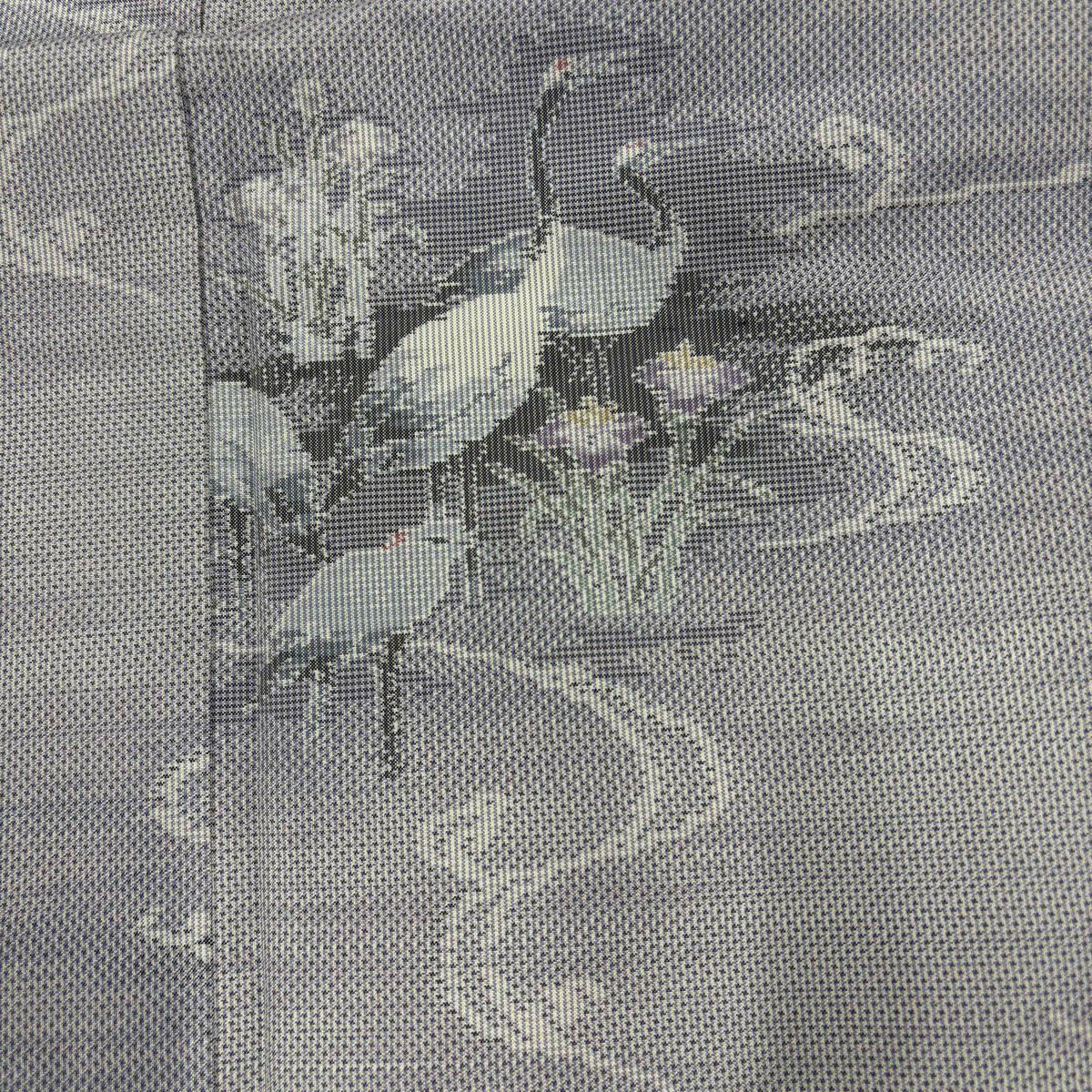 大島紬織 身長160.5cm 袖長63.5cm S 雙層 手絣 證書齊全 草花紋紋 仙鶴 灰紫 純蠶絲 名品級