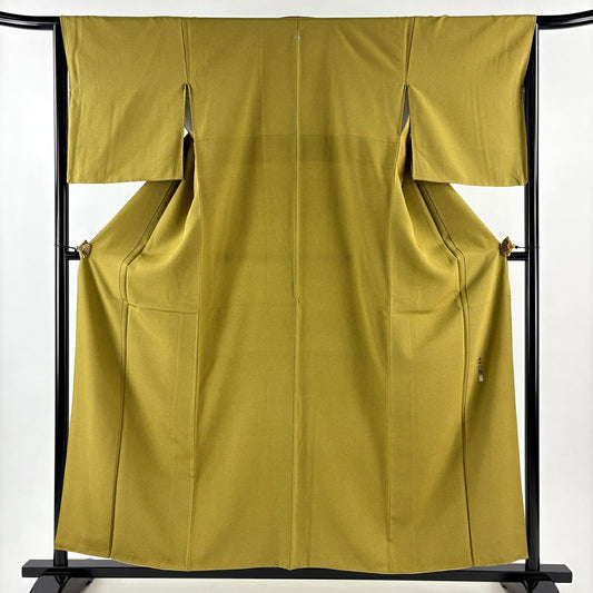【美品】 江戶小紋 身長158cm 袖長65.5cm M 雙層 落款あり 鮫 山吹茶 純蠶絲 名品級 一つ紋
