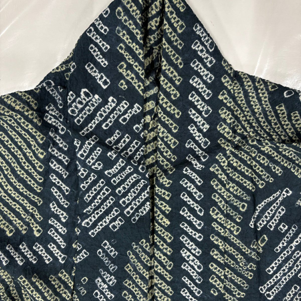 【美品】 浴衣 身長151cm 袖長62.5cm S 絞染浴衣 斜紋 檜扇子 青綠 純棉 名品級
