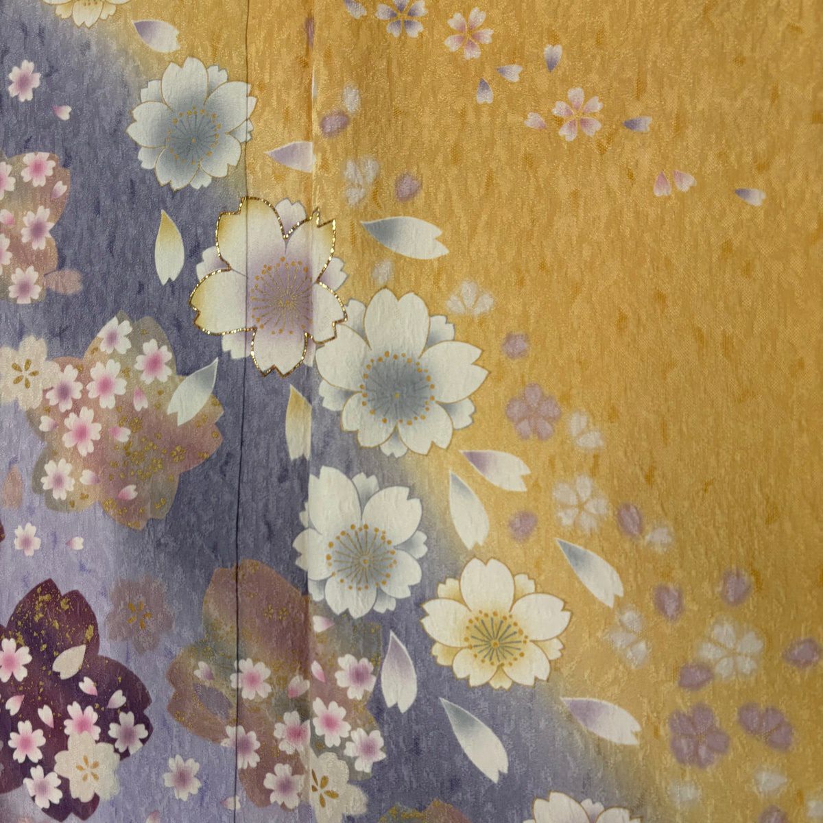 【美品】振袖禮服 身長160cm 袖長67cm M 雙層櫻櫻花瓣 金金箔 金彩裝飾 橙色 純蠶絲 名品級
