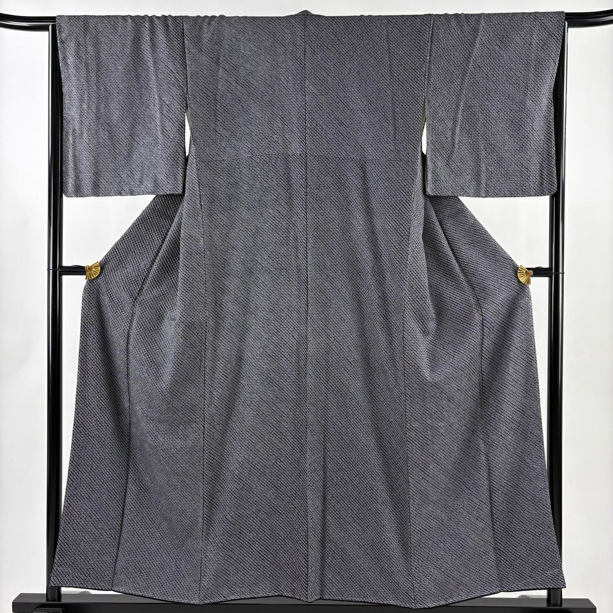 【美品】 小紋 身長155cm 袖長66cm M 雙層 總絞染 黑灰 純蠶絲 名品級