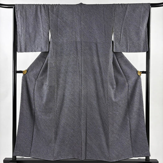 【美品】 小紋 身長155cm 袖長66cm M 雙層 總絞染 黑灰 純蠶絲 名品級