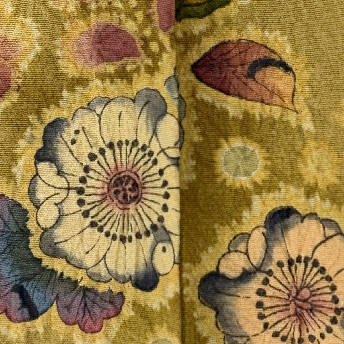 【美品】訪問服 身長155cm 袖長64cm M 雙層 翠山工房 落款あり 辻花染 花唐草紋 金銀彩 ぼかし 黃土色 純蠶絲 名品級