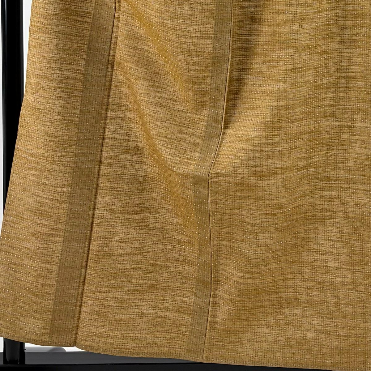 【美品】 紬織 身長158cm 袖長63cm S 單層 幾何學 細條 山吹茶 純蠶絲 名品級
