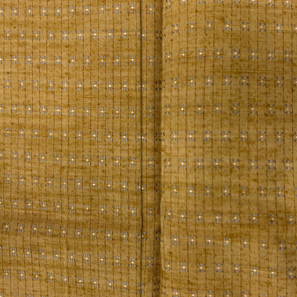【美品】 紬織 身長158cm 袖長63cm S 單層 幾何學 細條 山吹茶 純蠶絲 名品級