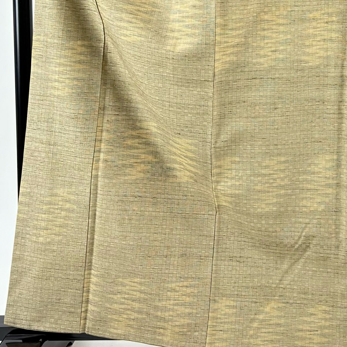 【美品】 紬織 身長163cm 袖長65.5cm M 雙層 幾何圖案 條紋 抹茶 純蠶絲 名品級