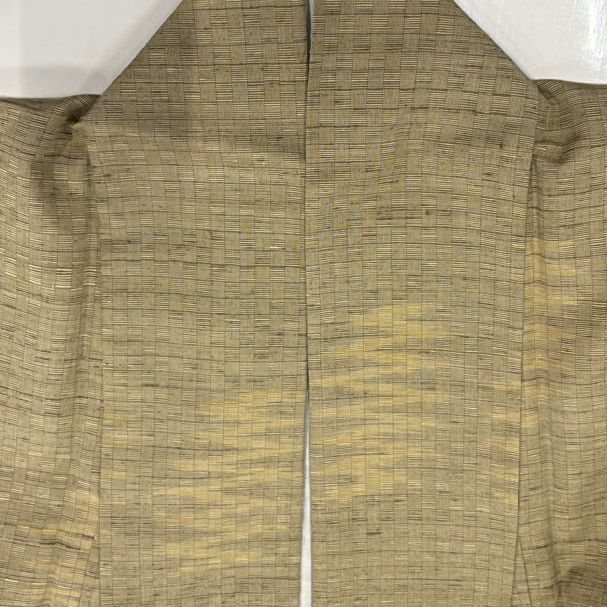 【美品】 紬織 身長163cm 袖長65.5cm M 雙層 幾何圖案 條紋 抹茶 純蠶絲 名品級