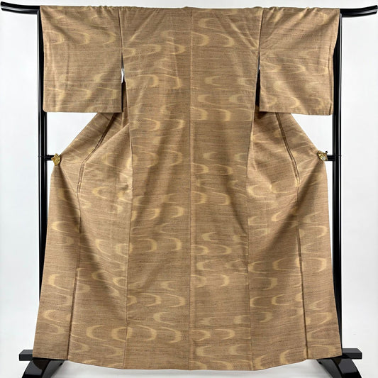 【美品】 紬織 身長164cm 袖長66cm M 雙層 流水 茶 純蠶絲 名品級