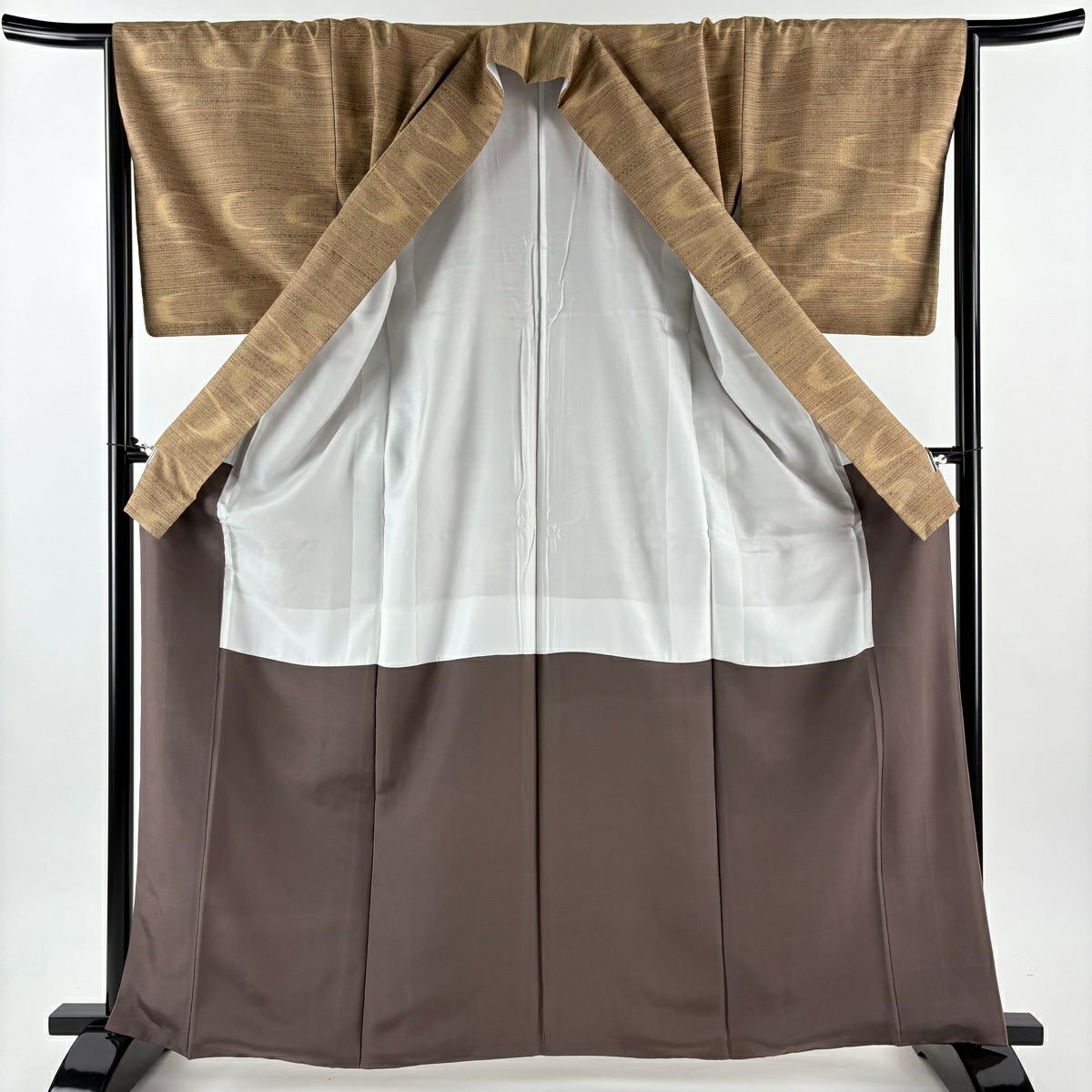 【美品】 紬織 身長164cm 袖長66cm M 雙層 流水 茶 純蠶絲 名品級