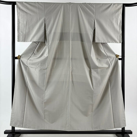 【美品】 小紋 身長157.5cm 袖長63.5cm S 雙層 縱條 灰 純蠶絲 名品級