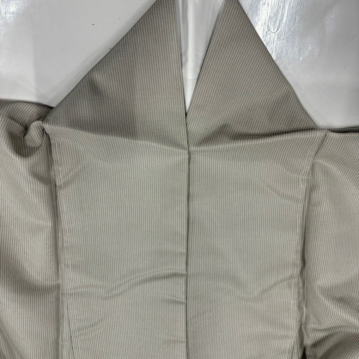 【美品】 小紋 身長157.5cm 袖長63.5cm S 雙層 縱條 灰 純蠶絲 名品級