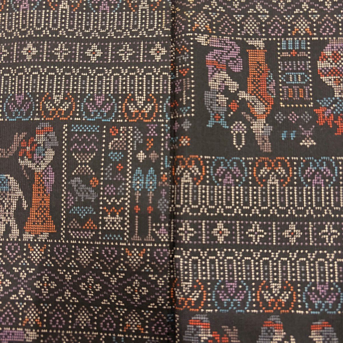 【美品】紬織織 身長154cm 袖長63.5cm S 雙層 科普特圖案 墨色 純蠶絲 名品級