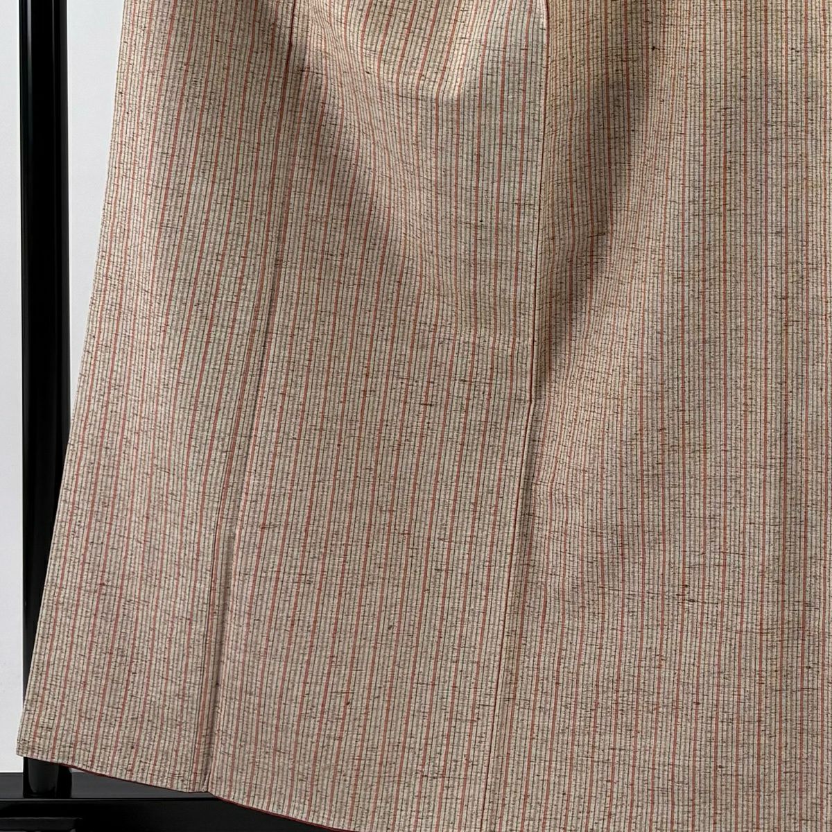 【美品】 紬織 身長158cm 袖長64cm M 雙層 垂直條紋 淺茶 純蠶絲 名品級