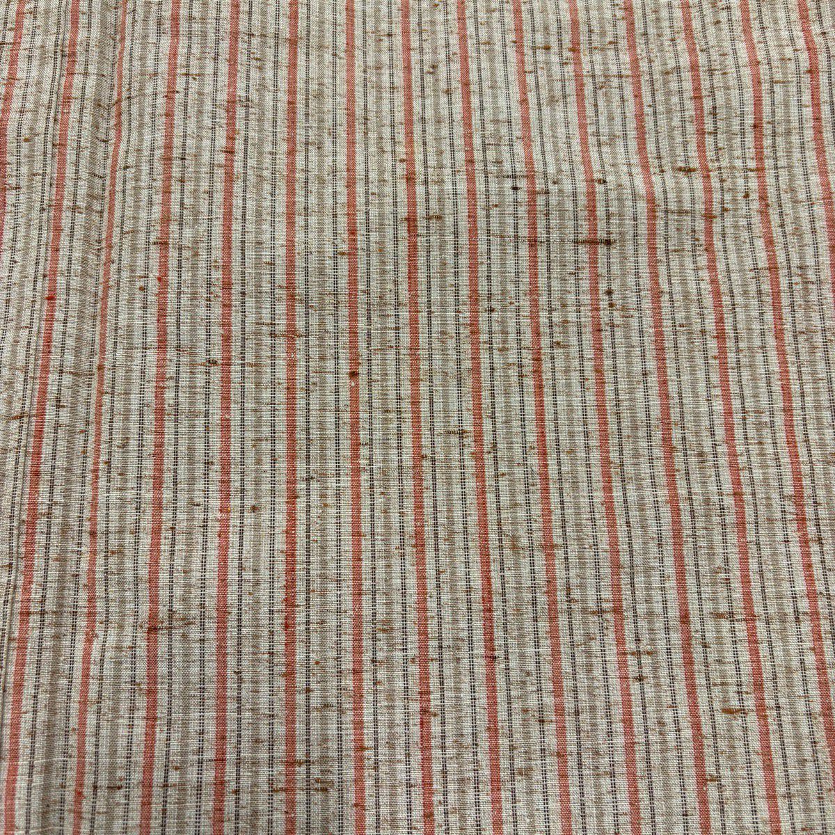 【美品】 紬織 身長158cm 袖長64cm M 雙層 垂直條紋 淺茶 純蠶絲 名品級