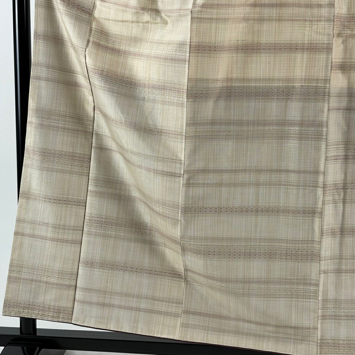 【美品】 紬織 身長158.5cm 袖長63cm S 雙層 吉澤與市 虹彩花織 垂直條紋 米色 純蠶絲 逸品級