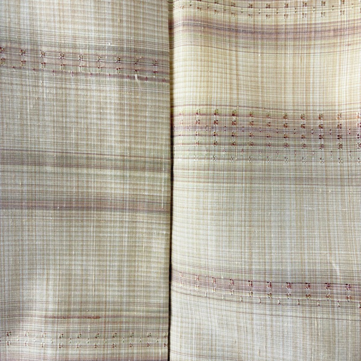 【美品】 紬織 身長158.5cm 袖長63cm S 雙層 吉澤與市 虹彩花織 垂直條紋 米色 純蠶絲 逸品級