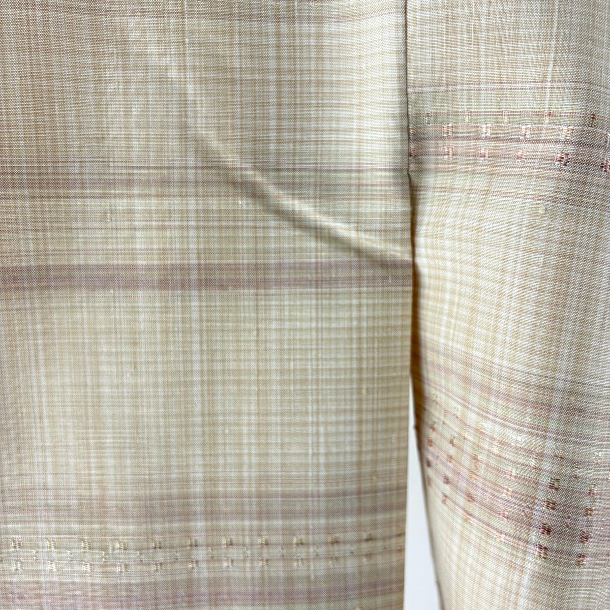 【美品】 紬織 身長158.5cm 袖長63cm S 雙層 吉澤與市 虹彩花織 垂直條紋 米色 純蠶絲 逸品級