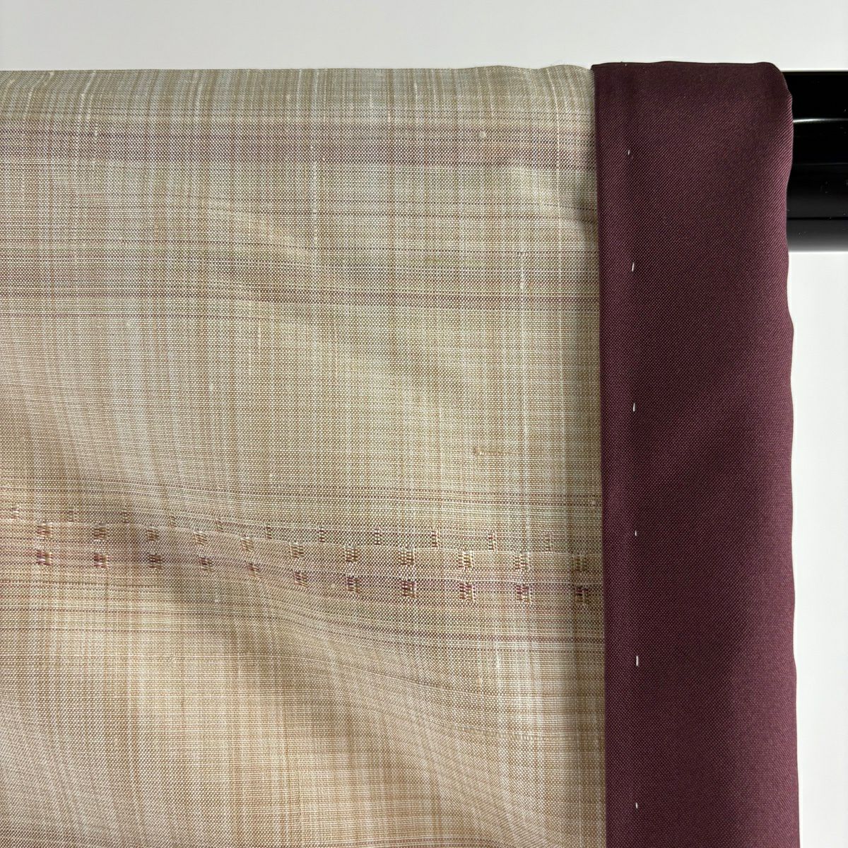 【美品】 紬織 身長158.5cm 袖長63cm S 雙層 吉澤與市 虹彩花織 垂直條紋 米色 純蠶絲 逸品級