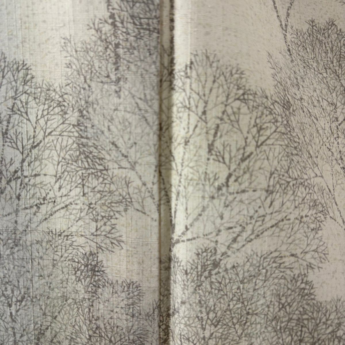 【美品】 付下 身長160cm 袖長63.5cm S 雙層 小千谷紬織織地 證書附帶 樹木圖案 奶油色 純蠶絲 逸品級