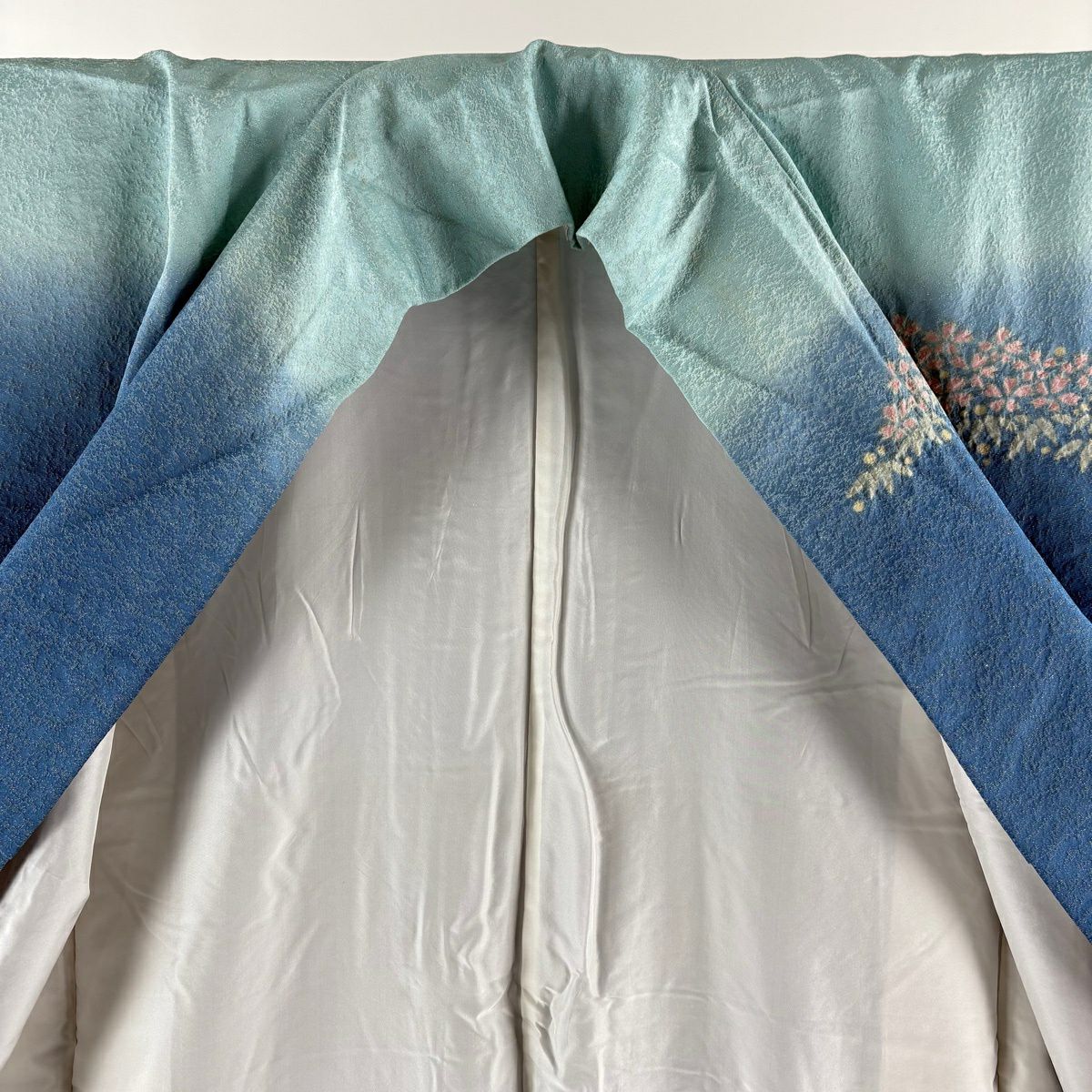 訪問服 身長156cm 袖長62cm S 雙層 滝泰 落款あり 菊花 笹 金通し 絞染 青 純蠶絲 逸品級