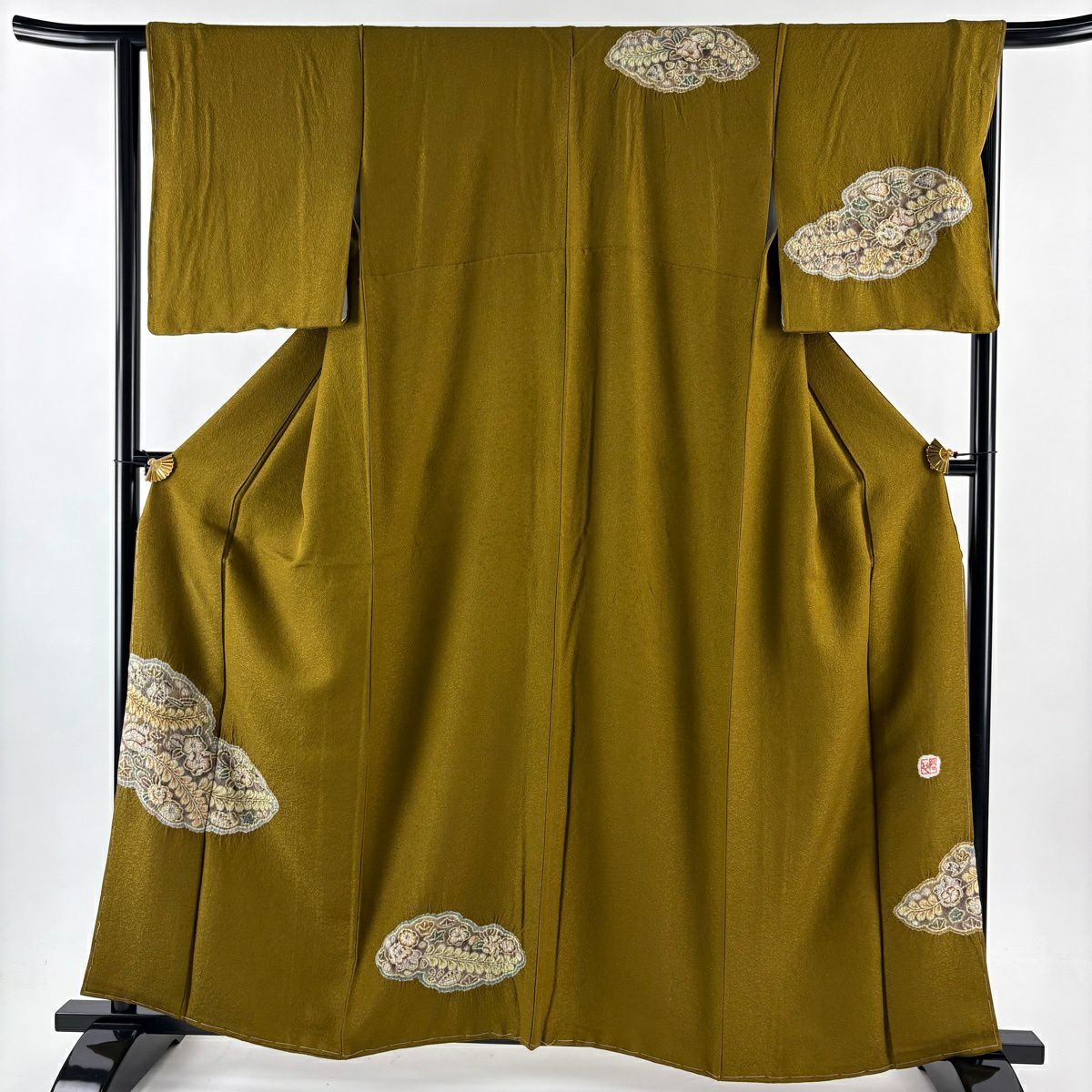 【美品】 付下 身長159.5cm 袖長64.5cm M 雙層 樋熊哲也 落款あり 辻花染 雲文 金通 山吹茶 純蠶絲 逸品級