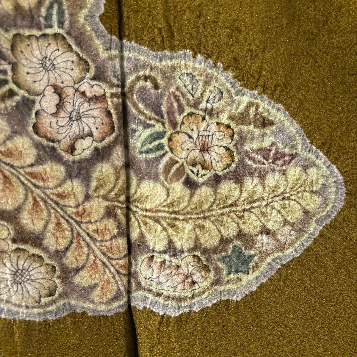 【美品】 付下 身長159.5cm 袖長64.5cm M 雙層 樋熊哲也 落款あり 辻花染 雲文 金通 山吹茶 純蠶絲 逸品級