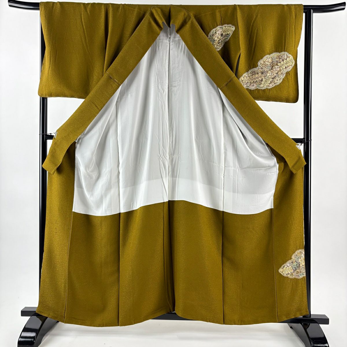 【美品】 付下 身長159.5cm 袖長64.5cm M 雙層 樋熊哲也 落款あり 辻花染 雲文 金通 山吹茶 純蠶絲 逸品級