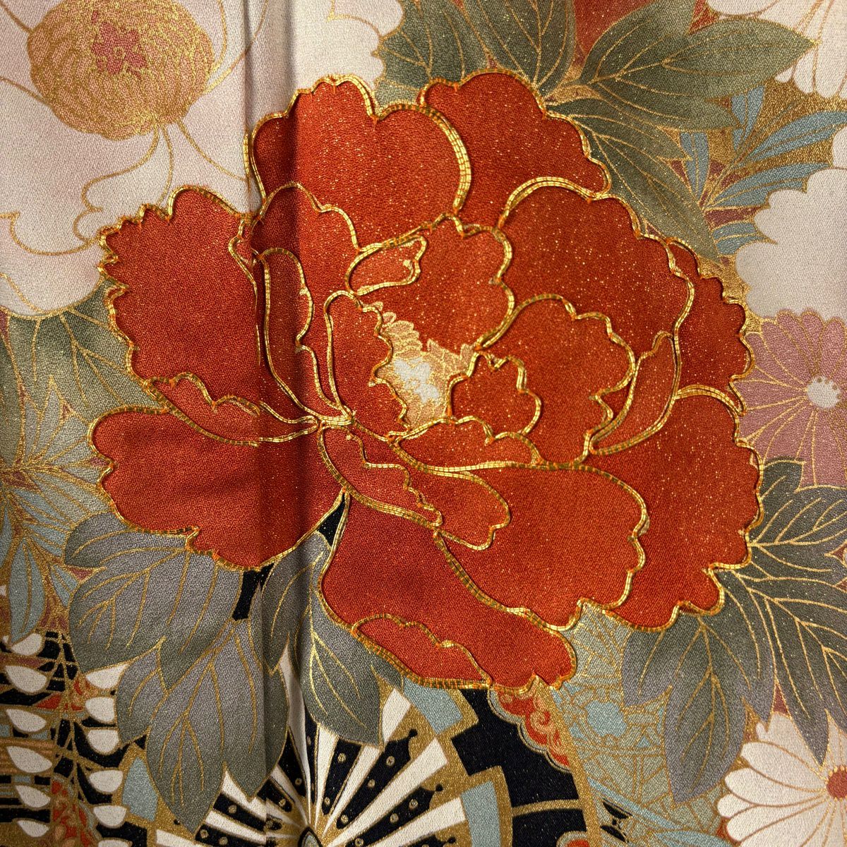 振袖禮服 身長160cm 袖長64cm M 雙層 花車 波 金絲 金銀彩 鮭粉色 純蠶絲 逸品級