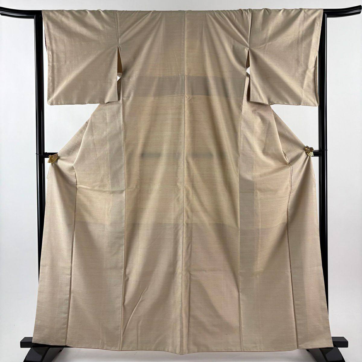 【美品】 紬織 身長164cm 袖長65cm M 雙層 落款あり 縞 幻梅花染 米色 純蠶絲 逸品級