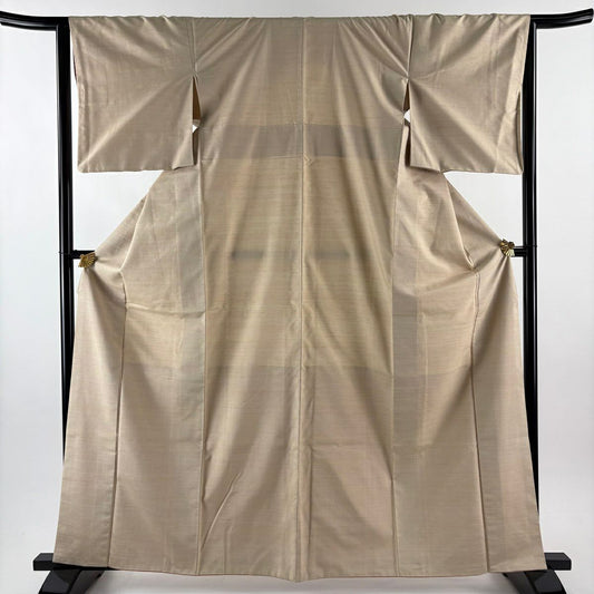 【美品】 紬織 身長164cm 袖長65cm M 雙層 落款あり 縞 幻梅花染 米色 純蠶絲 逸品級