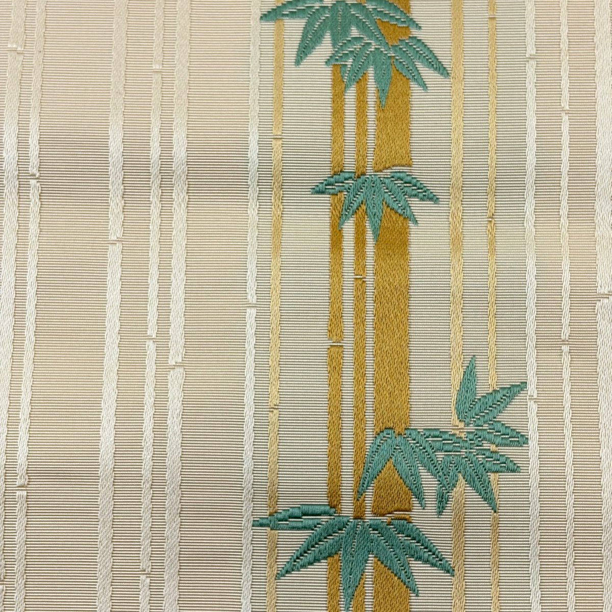 【美品】 名古屋帶 秀品級 八寸名古屋帶 松樹葉仕立 竹子 竹子縞 刺繡 米色 純蠶絲